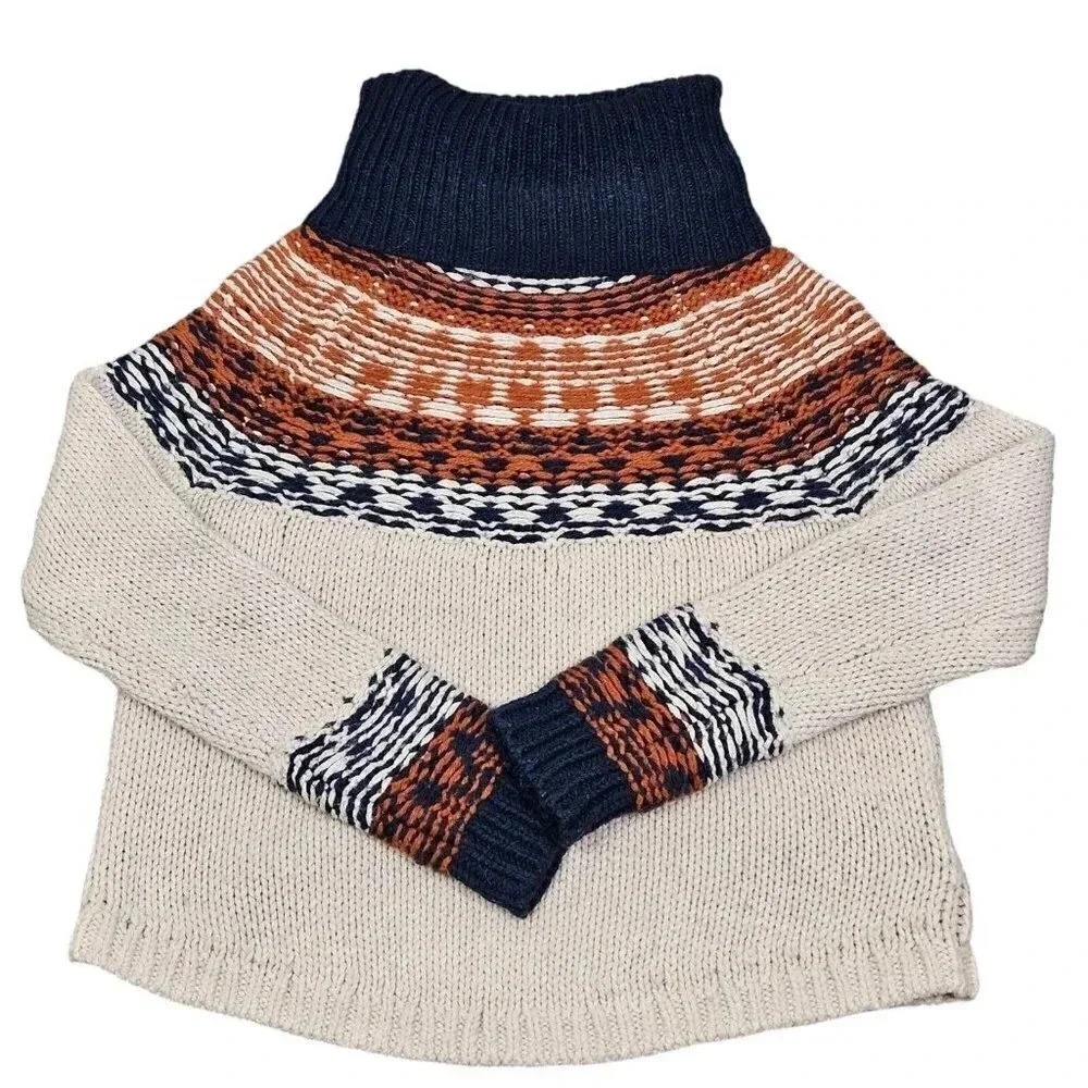 Madewell Turtleneck Sweater Navy, Brown & Cream XXS Cotton/Poly/Alpaca